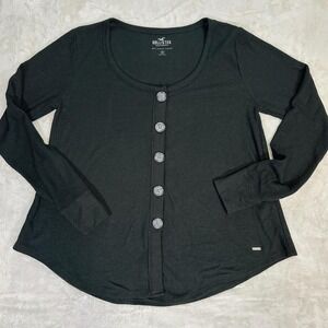 Y2K Vintage Hollister Black Waffle Knit Boyfriend T Catagen Button Women's M